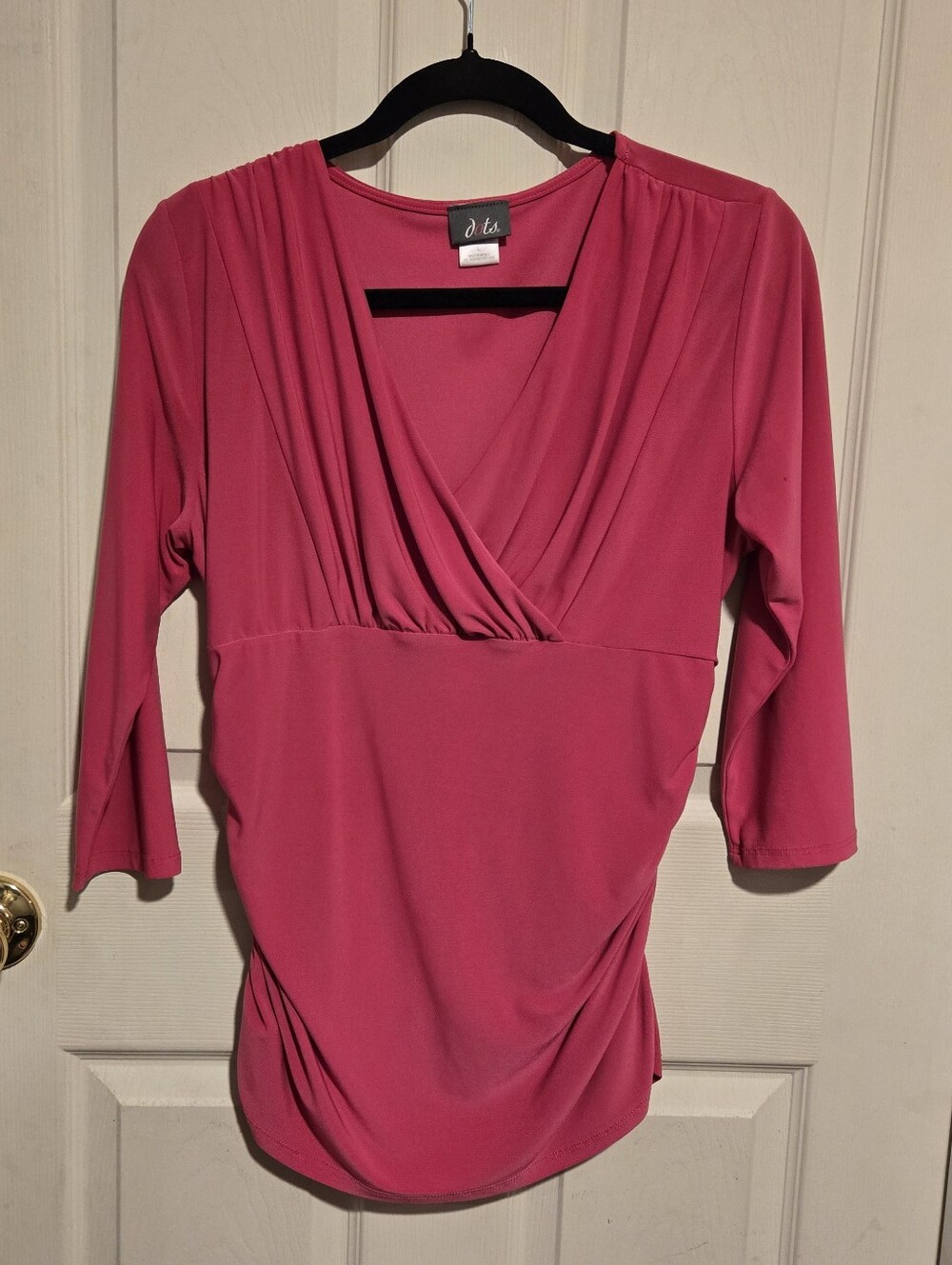 Dots Raspberry Pink Surplice Neck 3/4 Sleeve Blouse